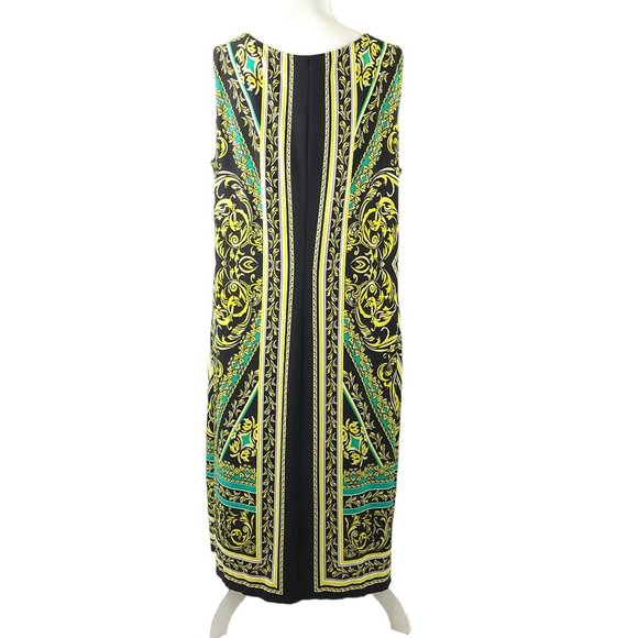 Alfani Woman Geometric Sheath Dress 1X Sleeveless Knee Length Black Yellow - Picture 2 of 12